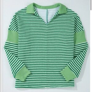 NWOT Bibi Green Striped Long Sleeve Shirt